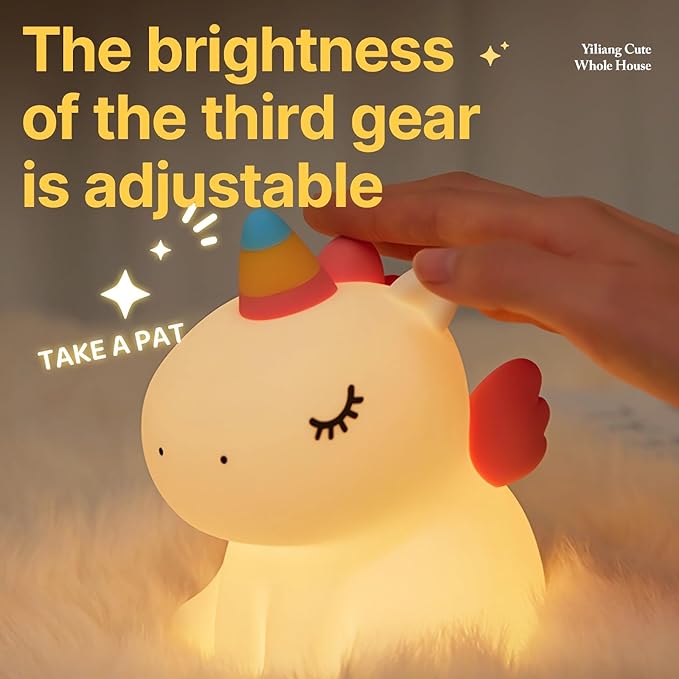 Night light for kids,Cute Unicorn Lamp, 3-Level Dimmable USB Rechargeable Lamp with Timer, Soothing Animal Toy for Nursery Bedroom Dorm Decor, Gift for Boys Girls Teens Adults (Birthday Christmas)