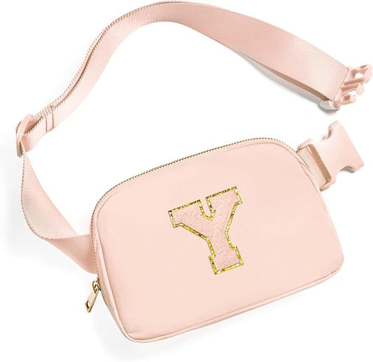 Gitus Gifts for 8 9 10 11 12 Year Old Girls Belt Bag Fanny Pack Crossbody Bags with Initial Letter Patch Cute Stuff Birthday Gifts for Teen Girls Women Personalized Trend Stuff (Coral Pink-Y)