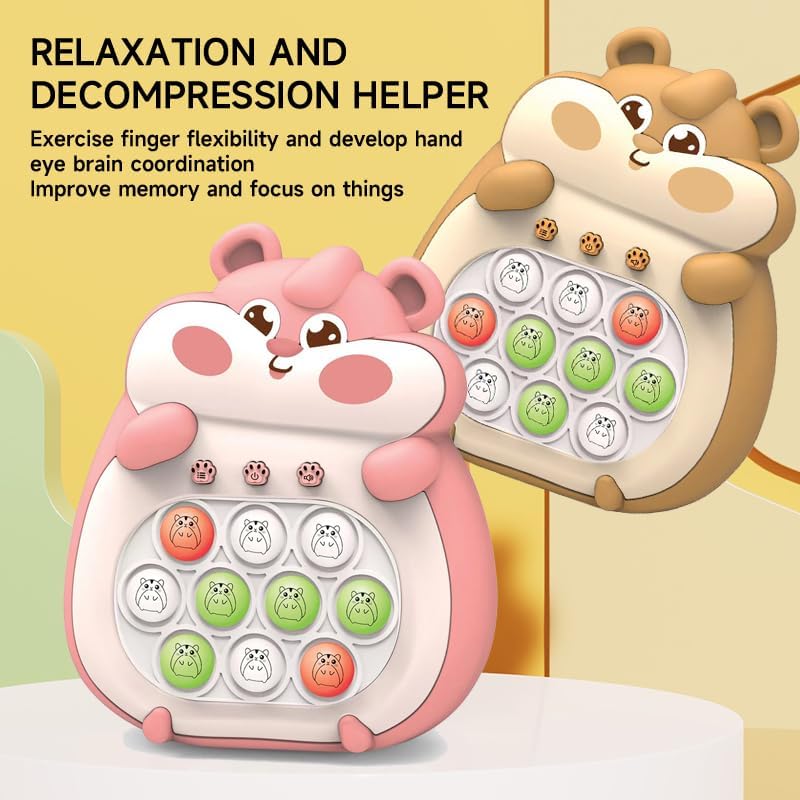 Puzzle Pop Light Up Game Fidget Travel Games /Upgrad Travel Sensory Fidget Toys Popular Handheld Games for Teenagers Anti Anxiety Autism Relief Birthday Party Gift (Pink Hamster)