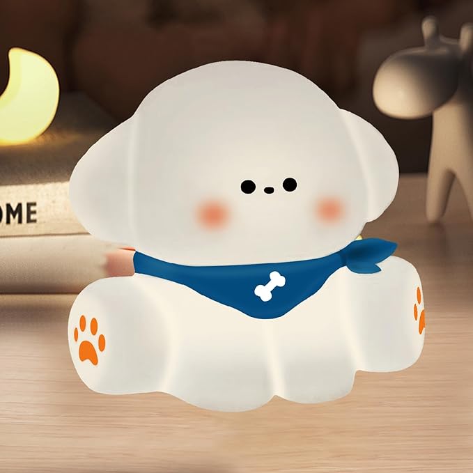 Squishy Nursery Puppy Night Light, Cute Silicone Light for Toddlers, Rechargerable Dimmable Soft Touch Bedtime Baby Night Light, Portable and Safe for Newborns