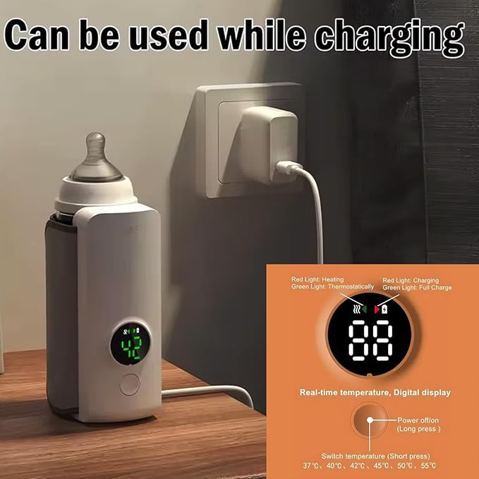 Portable Bottle Warmer - Shmian 6-Temperature Fast Heating in 20 Mins, 6000mAh USB Rechargeable for Travel | Night Vision Display | Fits Most Bottles