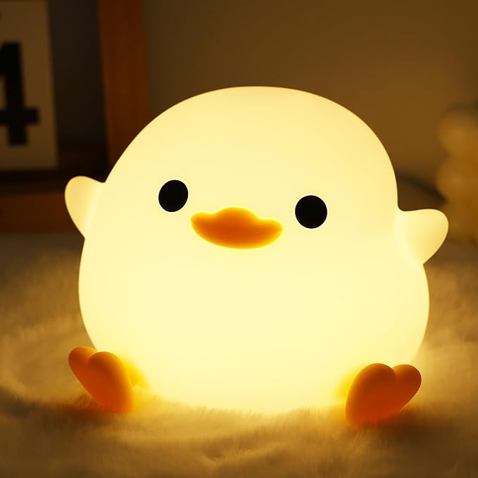Ammonite DoDo Duck Night Light, Cute Soft Silicone Duck Lamp for Kids, Rechargeable LED Dimmable Bedside Lamp with 20 Minute Timer, Gifts for Boys Girls Women