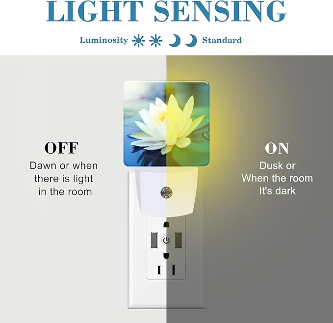Night Light Plug into Wall White Lotus Flowers Night Light with Dusk to Dawn Sensor for Kid Girls Boys Women Men Room Decor, Hallway, Kitchen, Bathroom, Nursery, Stairs