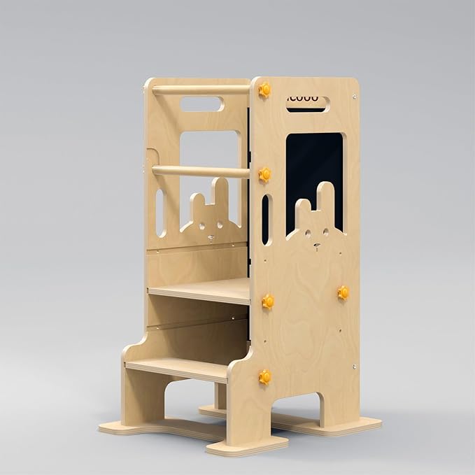 Kids Kitchen Step Stool - Learning Standing Tower with Blackboard, Height Adjustable Safety Rail Stool for Kids, Non-Slip Adjustable Stool for Kitchen, Bathroom