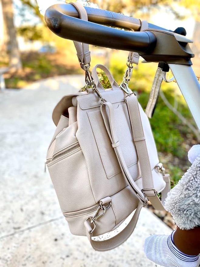 Citi Collective Journey Pearl Vegan Leather Diaper Bag Backpack | Elegant, Multifunctional, Travel Diaper Bag with Changing Pad, Stroller Straps & Insulated Bottle Pockets.