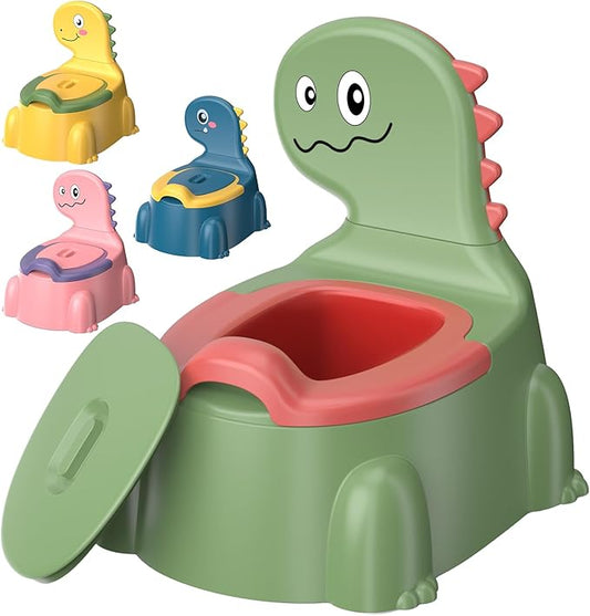 Potty Training Toilet Toddler Potty Chair Kids Boys Girls Dinosaur Animal Comfortable Potties Training Seat for Childrens Ages 1-3 Portable Baby Toilets with Lid Back Easy to Clean Potty Trainer Green