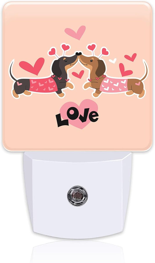 Valentine's Day Dachshund Dogs Night Light for Kids, Two Love Dachshunds Night Light Plug in with Dusk to Dawn Sensor,0.5w Energy Saving Nightlight for Hallway Stairway Kitchen Bedroom