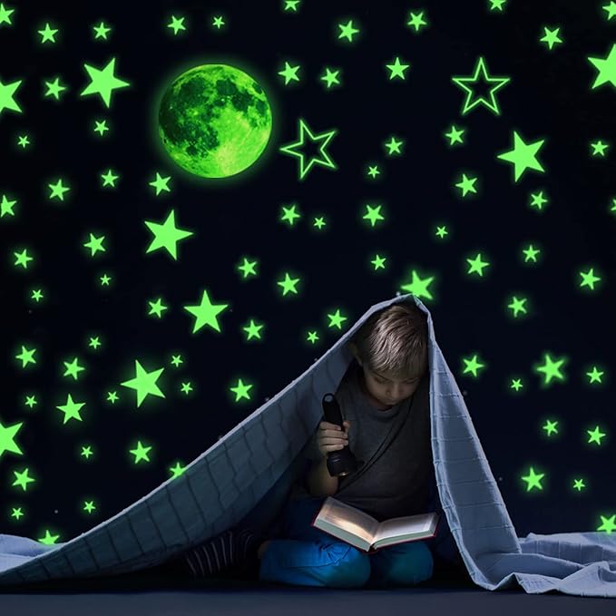 Glow Stars and Full Moon Wall Stickers for Starry Sky,Glowing Star Beautiful Wall Decals for Any Room,Beautiful Wall Decals for Kids Gift,Glow in The Dark Stars Light Your Ceiling