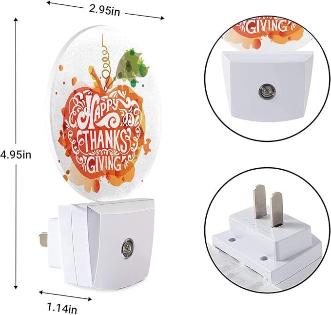 EKOBLA Pumpkin LED Night Light Happy Thanksgiving Day Pumpkin with Green Leaf Autumn Dusk to Dawn Plug-in Nightlights Auto Sensor for Home Indoor Bathroom Hallway Kitchen