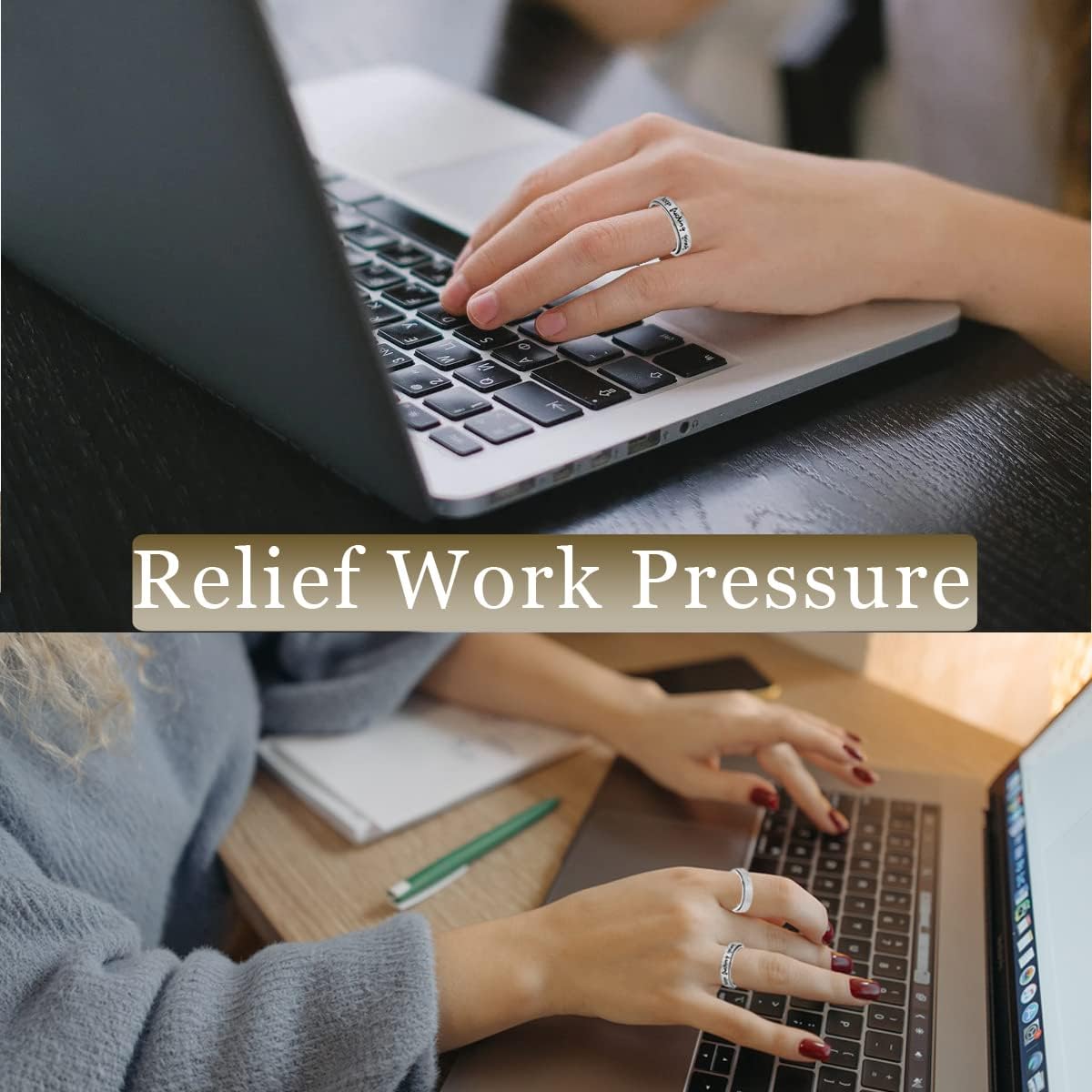 Anxiety Ring for Women Men, Titanium Stainless Steel Spinner Ring, 5 Colors, 6MM, Size 6-10, 3 Styles Anxiety Ring-Moon Star, Sandblasted Finished, Hollow Outer