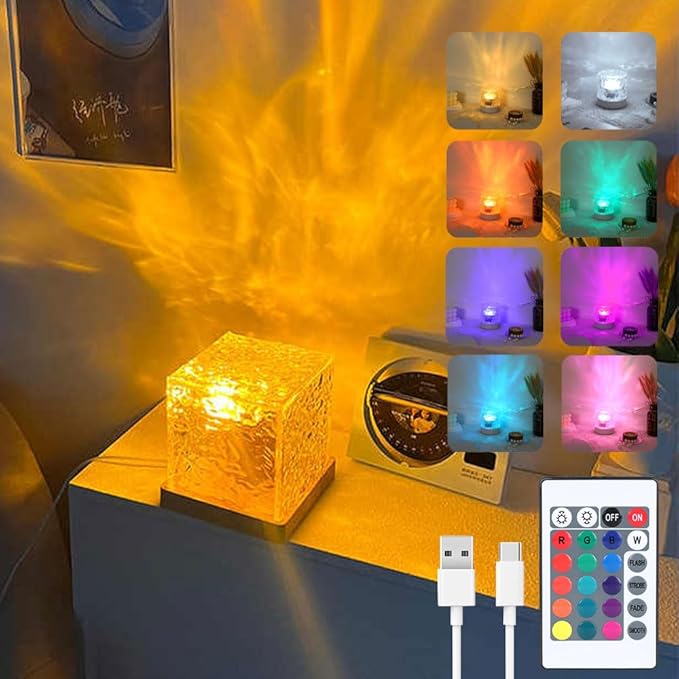 Ocean Wave Ceiling Projector,16 Colors Ocean Wave Light Projector, Water Ripple Ambient Night Light with Remote, Touch Control Aurora Projector Non-Wood for Bedroom,Room Decor,Kids Room (Cubic)