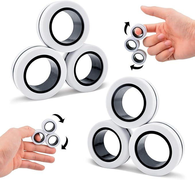 Cevioce 6 PCS Magnetic Ring Fidget Toys Set,ADHD Anxiety Magnetic Finger Spinner Pack for Teens Adults and Kids,Coolest Magnet Stress Relief Toy Birthdays Gifts for 8+ Year Old Boys Girls Present