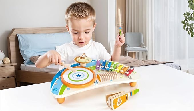Hape Mighty Mini Band Wooden Percussion Instrument| Preschool Educational Music Toys for Kids