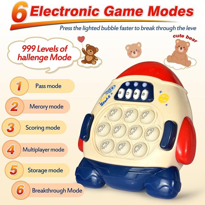 Quick Push Game Fidget Toys for Kids, Quick Push Pop Game 6 Modes Games, Fast Push Bubble Game, Pop Game Fidget Sensory Toys, Christmas Birthday Gifts for 3-12 Year Old Girls Boys