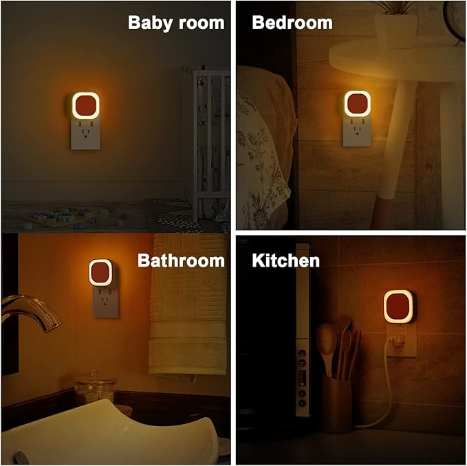 6 Pack Plug in Amber Night Light, Auto Dusk to Dawn, Soft Glow, Dimmable, Diffused Light, LED Lights for Bedroom, Kids, Bathroom, Sleep, Baby Nursery, Toddler, Hallway, Kitchen, Home Decor