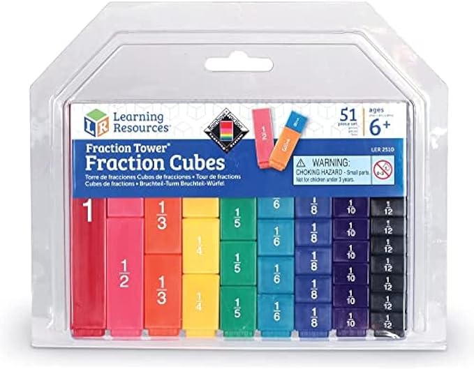 Learning Resources Fraction Tower Fraction Cubes, Kids Blocks, 51 Piece Set, Ages 6+