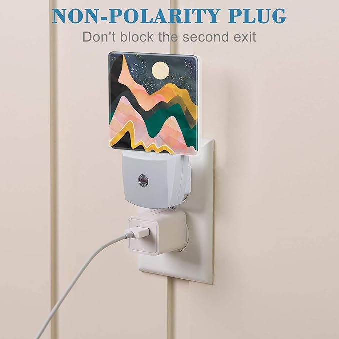 Plug in Night Lights Abstract Mountains Night Sky and Moon Nightlight Plug Into Wall Dusk to Dawn Sensor LED Night Light for Kid Girls Boys Room Decor,Hallway,Kitchen,Bathroom,Nursery,Stairs