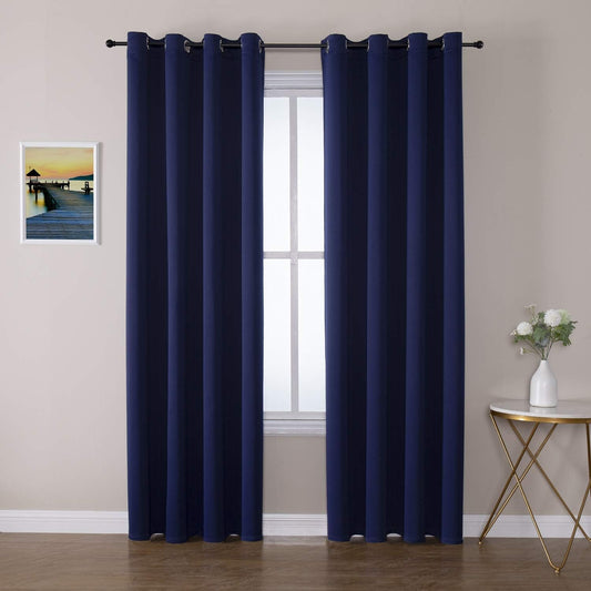 ChrisDowa Blackout Curtains 80 Inches Long 2 Panels Set for Living Room, Grommet Thermal Insulated Room Darkening Curtains for Bedroom (Navy Blue, 52 x 80 Inch)
