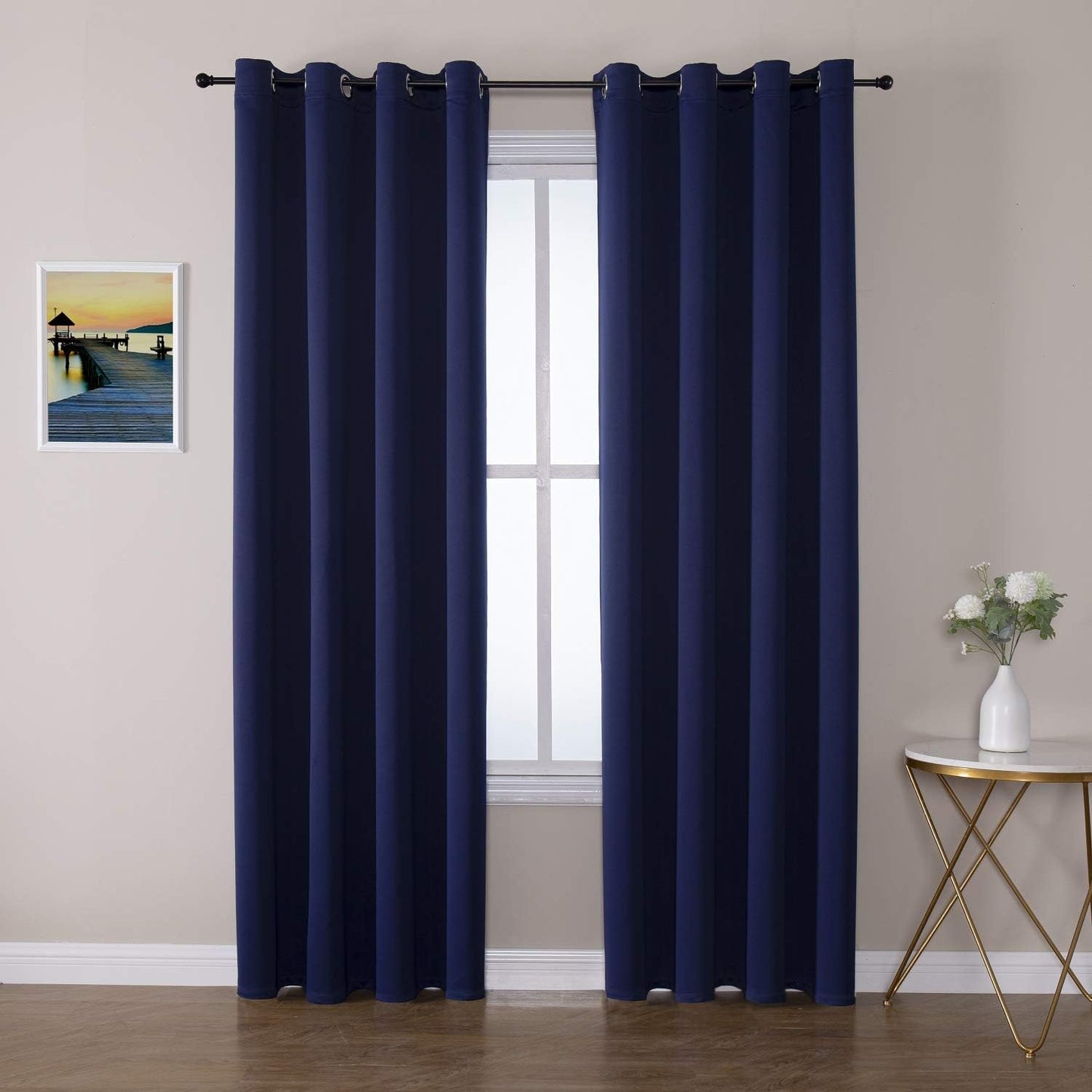 ChrisDowa Blackout Curtains 108 Inches Long 2 Panels Set for Living Room, Grommet Thermal Insulated Room Darkening Curtains for Bedroom (Navy Blue, 52 x 108 Inch)