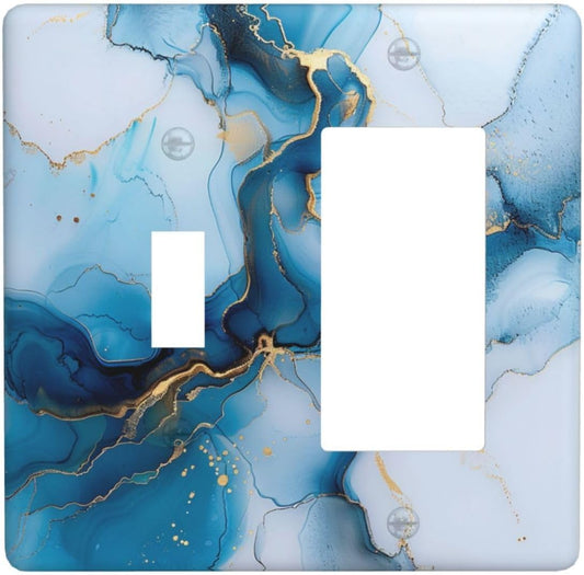 Decorative Outlet Covers Modern Abstract Blue Gold Line Marble 2 Gang 1 Gang Wall Plate Cover Single Toggle Rocker Combo Light Switch Cover Plate Face Plate for Bedroom Home Decor