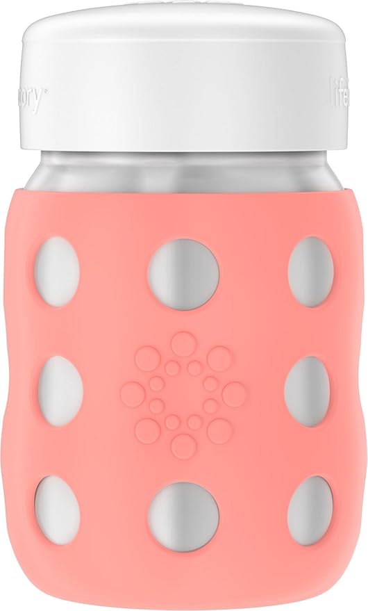 Lifefactory 8-Ounce Stainless-Steel Vacuum-Insulated Wide-Neck Baby Bottle with Flat Cap, Cantaloupe (LS2231WCA4)