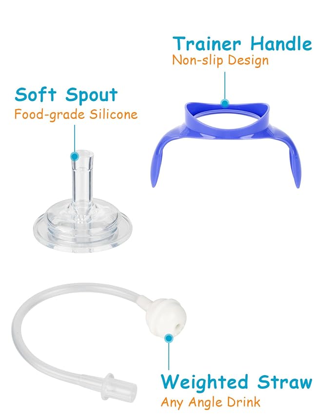 Straw Cup Soft Spout Conversion Kit for Lansinoh Baby Bottle, Toddler Transition Kit with Silicone Straw Top Nipple, Weighted Straw, Bottle Handle, Cleaning Brush, 3 Pack, 8m+