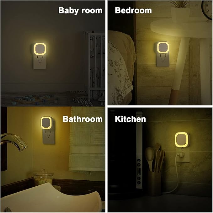 4 Pack Warm White Night Light, Gentle Eye-Care with Dimmable Soft Glow & Indirect Reflection, Auto Dusk to Dawn Sensor, Plug in Nightlight for Nursery, Kids Room, Bedroom, Hallway