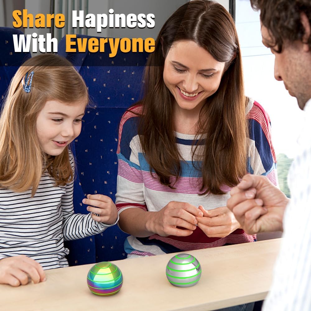 Kinetic Spinning Desk Toy Glow in The Dark for Kids Adults, Metal Full Body Optical Illusion Fidget Spinner Ball, Luminous Fingertip Gyro for Office Stress Relief, Birthday Gifts for Boys