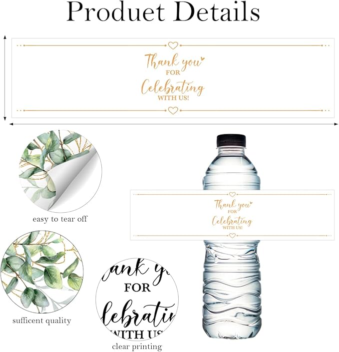 100PCS Wedding Water Bottle Labels Waterproof Greenery Floral Wraps Sticker for Water Bottle Baby Shower Bottle Label for Bridal Shower Party Thanks A15