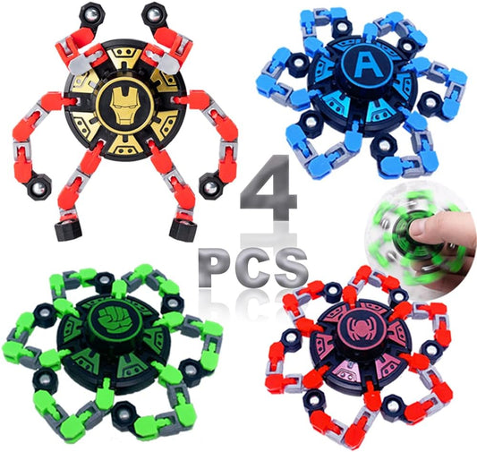 4Pack Fingertip Gyro Fingertip Mechanical Top DIY Deformation Robot Metal Transformable Gyro Spinners Finger Chain Robot Toy Changeable Face Fidget Spinners Octopus ADD ADHD Astium for Kids Adults