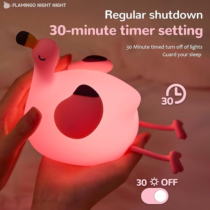 Flamingo Night Light for Kids, Adjustable and Timed Silicone Night Lamp,Suitable for Living Room, Bedroom, Nursery Night Light Decoration
