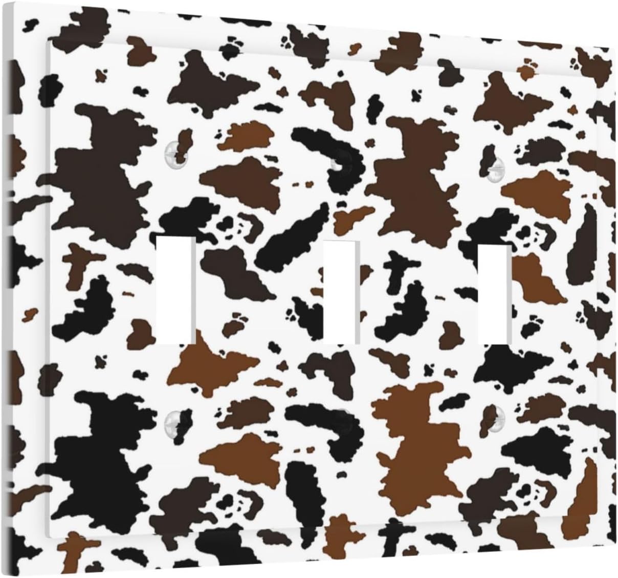 Decorative Switch Plates Rustic Cowhide Highland Cow Milk Cow 3 Gang Wall Plate Triple Toggle Light Switch Cover Faceplate Electrical Wall Panels For Farmhouse Home Decor