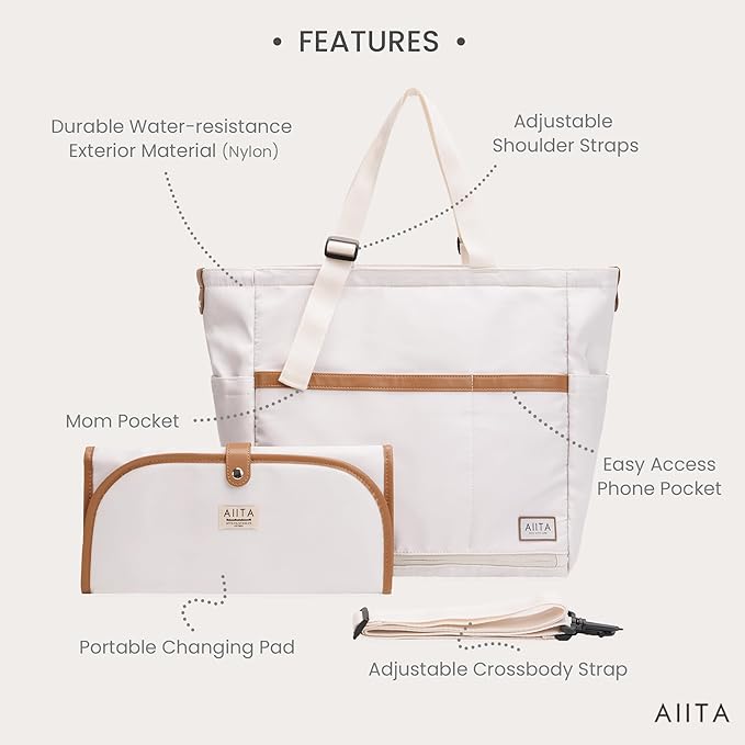 Diaper Bag Tote,Baby Diaper Bags,Convertible Diaper Bag Backpack,Crossbody Tote Bag for Women,Stylish Shoulder Bag with Changing Pad,Baby Registry, Work Tote,Travel Gym Bag,White