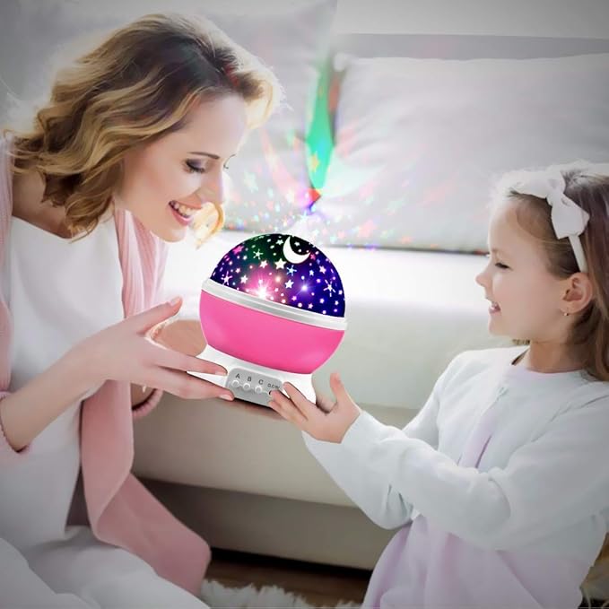 Star Projector, Night Light Lamp Fun Gifts for 1-4-6-14 Year Old Girls and Boys Rotating Star Sky Moon Light Projector for Kids Bedroom Decor -Pink