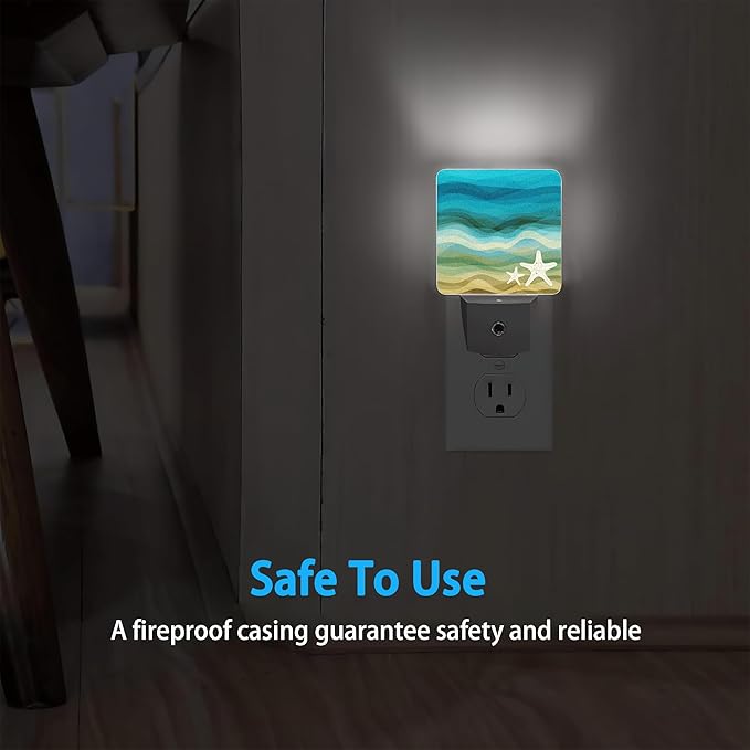 Night Lights Plug into Wall Modern Waves Starfish Sandy Beach Night Lights Dusk to Dawn Sensor Led Lamp for Women Men,Led Lights for Stairway/Hallway/Bedroom,0.5W