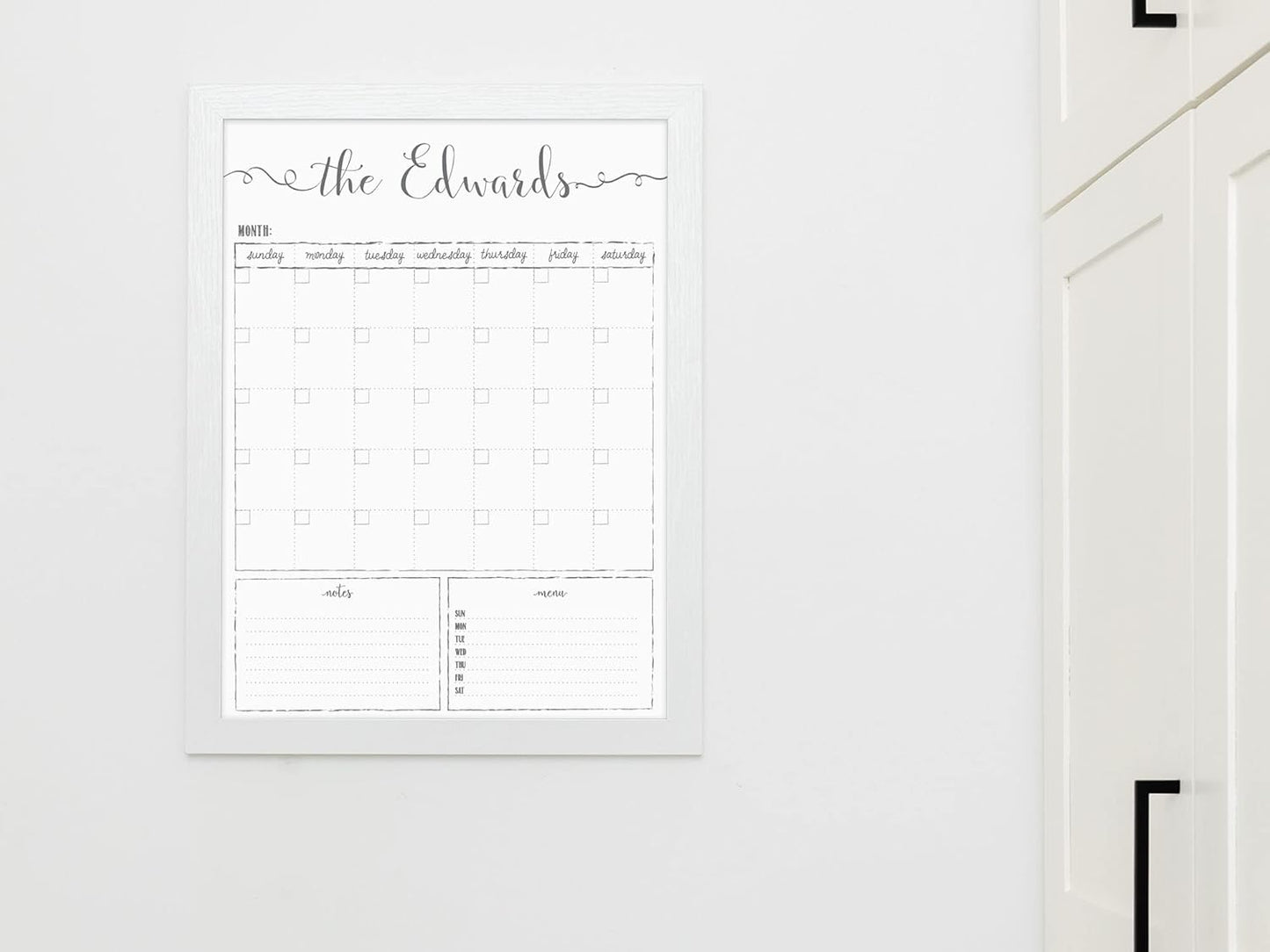 Customized Dry Erase Whiteboard Framed Calendar, Wet Erase or Dry Erase calendar for wall, 18x24 or 24x36 Wall Calendar, Monthly Calendar, Family Name Calendar