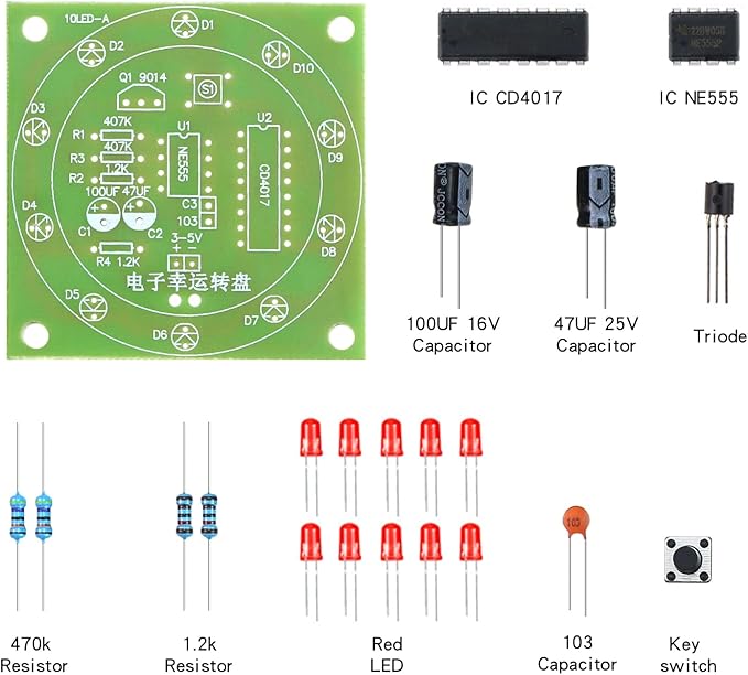 Soldering Practice Kit Electronic Lucky Wheel DIY Soldering Kit - Fun Probability Game & STEM Learning Tool (Includes LEDs/9014 Transistor/Capacitors & Resistors) for Beginners & Science Class