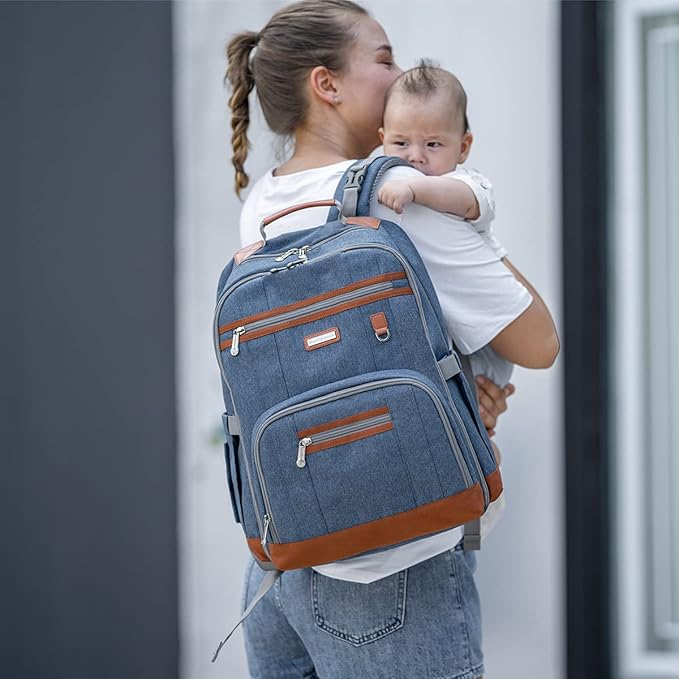 Diaper Bag Backpack, Large Baby Nappy Bags with Portable Changing Pad for Boys and GirlsMultifunction Travel Baby Bag for Moms Dads, Shower Gifts Waterproof and Stylish，Deep Blue