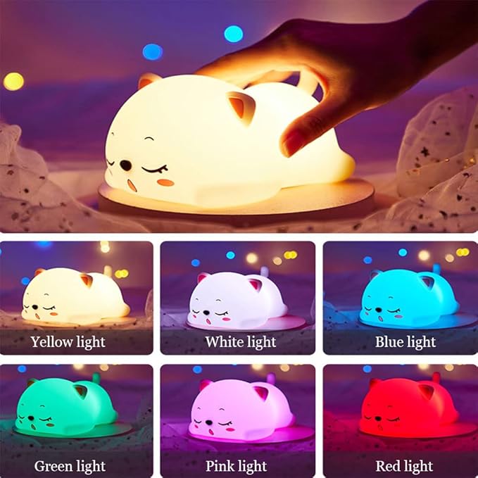 Cute Kids Night Light Night Lamp Night Lights for Kids Bedroom Toddler Baby Portable Silicone Battery Led Nightlight Nursery (Cute Cat)