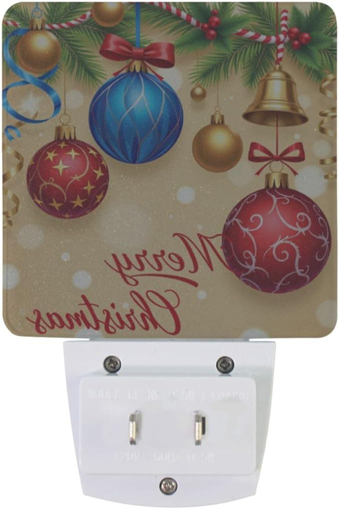 Aslsiy Night Light for Kids Christmas Festive Balls Holly Plug in Wall Lamp LED Dusk to Dawn Sensor Energy Saving Nightlight for Boys Girls Men Women