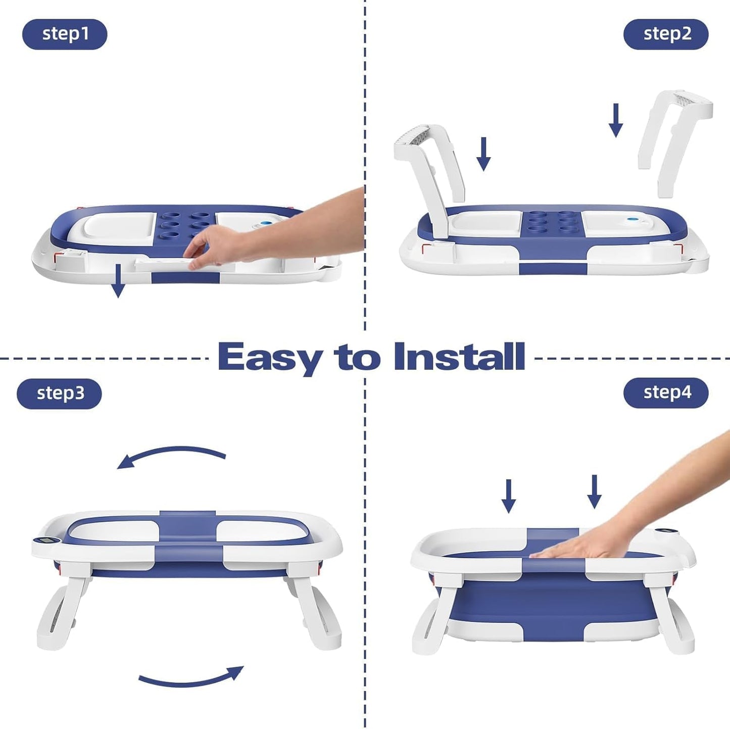 Collapsible Baby Bathtub,Baby Bath Tub with Soft Cushion & Thermometer,Baby Bathtub Newborn to Toddler 0-36 Months,Portable Travel Baby Tub