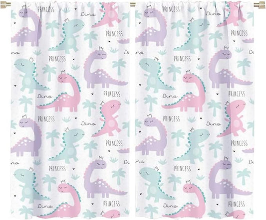 Kids Dinosaur Curtains for Boys Girls Bedroom Decor Cartoon Dino Colorful Cute Funny Animal Wildlife Printed Blackout Rod Pocket Window Drapes for Baby Nursery Playroom W36xL63in 2 Panels