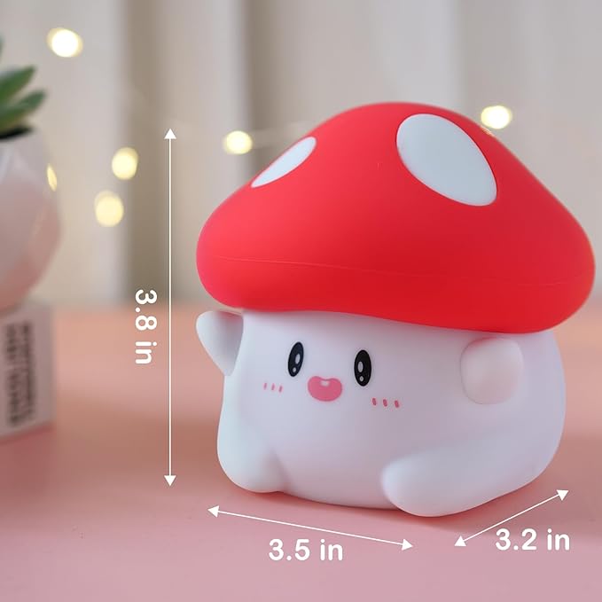 Mushroom Night Light Lamp Silicone Squishy Cute Nursery Nightlight Rechargeable Bedside Lamp with Timer & Tap Control, Christmas Gift