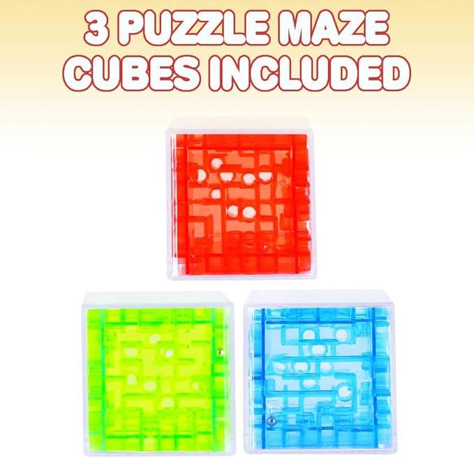 Gamie Brainy Maze Puzzle Cube Game, Set of 3, Maze Cube Puzzles for Kids, Mini Fidget Toys and Brain Teasers for Children, Birthday Party Favors, Goodie Bag Fillers, Stocking Stuffers