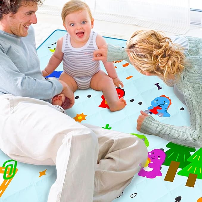 50" X 50" Baby Play Mats for Floor,Thick Soft Playpen Mat,Foldable Washable Crawling Mat, Non-Slip Cushioned Baby Mats for Infants Babies Toddlers,Kids Playmats Tummy Time Activity (Dinosaur)