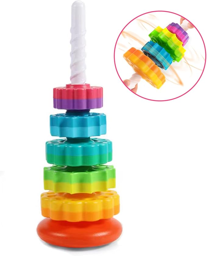 Spinning Stacking Toys, Educational Toddler Toy Stacking Rings Baby Toys, Montessori Toy for Girls and Boys, Spin Gears Christmas Birthday Gift for 1-3 Year Old