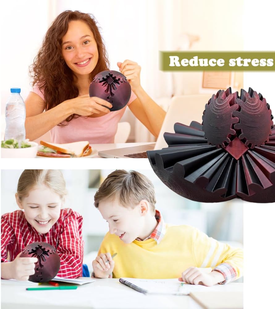3D Printed Gear Ball, Gears phere Gear Ball Fidget Toy, Puzzle Balls, Fidget Ball, Cube Fidget Toy ,Gear Ball Toys for Classroom Prizes, Party Birthday, Anxiety Relaxing and Stress. (Black)