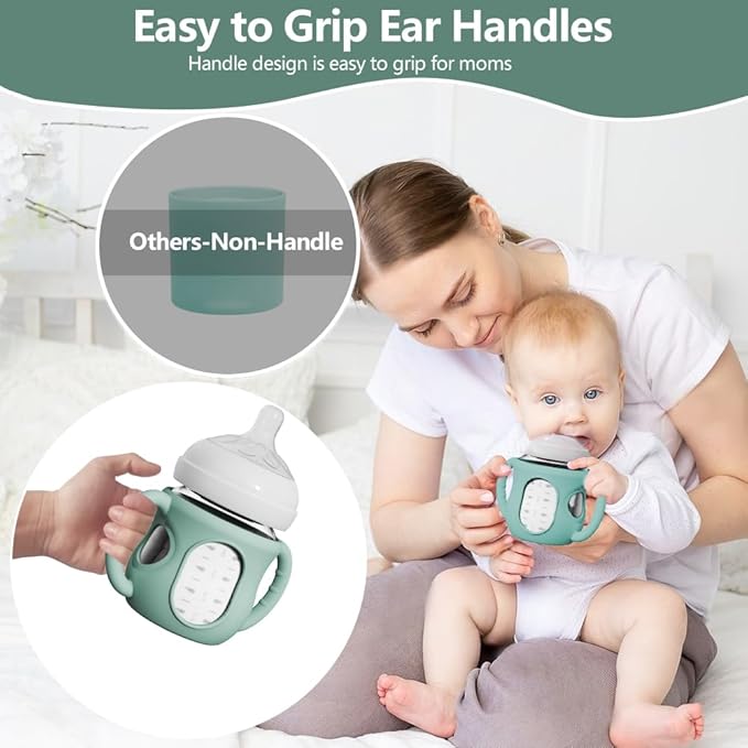 4 Pack Silicone Sleeves for Avent Natural Glass Bottles, Anti Breakage Bottle Protector with Handle, Compatible Philips Avent Glass Natural Bottle 4 oz, Not for Infant Use