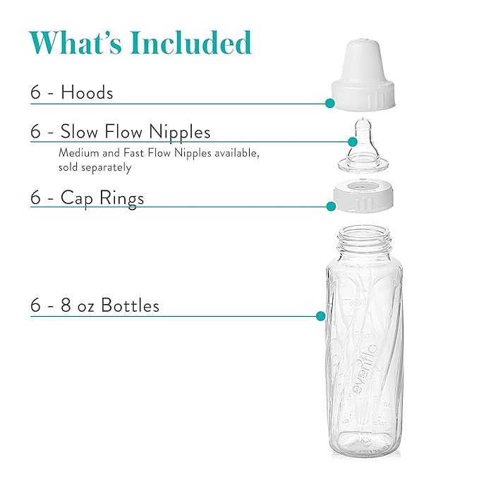 Evenflo Feeding Classic Glass Bottle, Twist Bottles, 8 Oz, 1-Pack of 6 Bottles