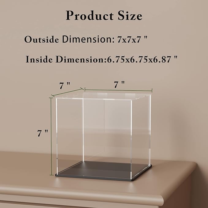SVENJBB Acrylic Display Case, 7x7x7 Inch Acrylic Boxes for Display, Clear Display Cases with Matte Black Base and Lid for Collectibles